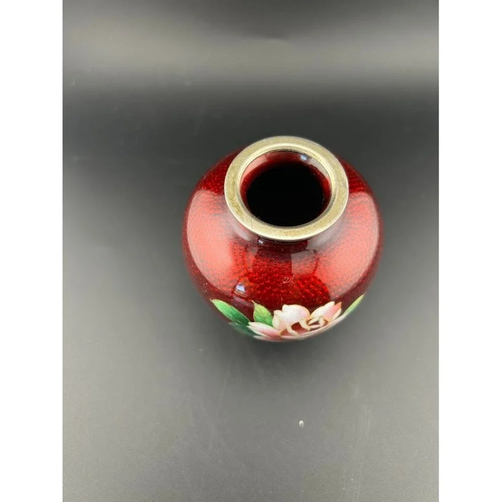 Japanese Vase Red Floral Pigeon‎ Blood Red Foil Bud Vase Asian Decor
